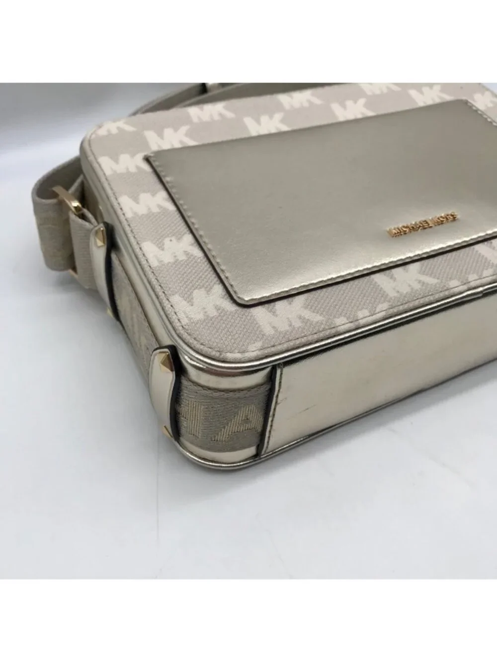 Michael Kors Metallic Gold Fabric Maeve Small East West Pocket bag